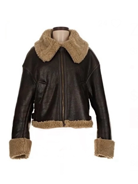 Zara Jackets & Blazers - Zara Dark Brown Bomber Jacket with Tan Shearling Trim